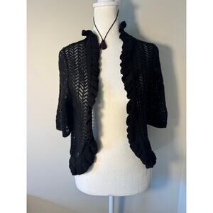 Y2K Black Knit Ruffle Cardigan Shrug Size Medium